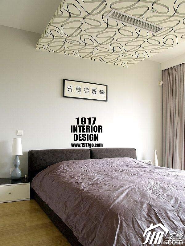 复式装修,豪华型装修,简约风格,卧室,床,床头柜,吊顶,装饰画