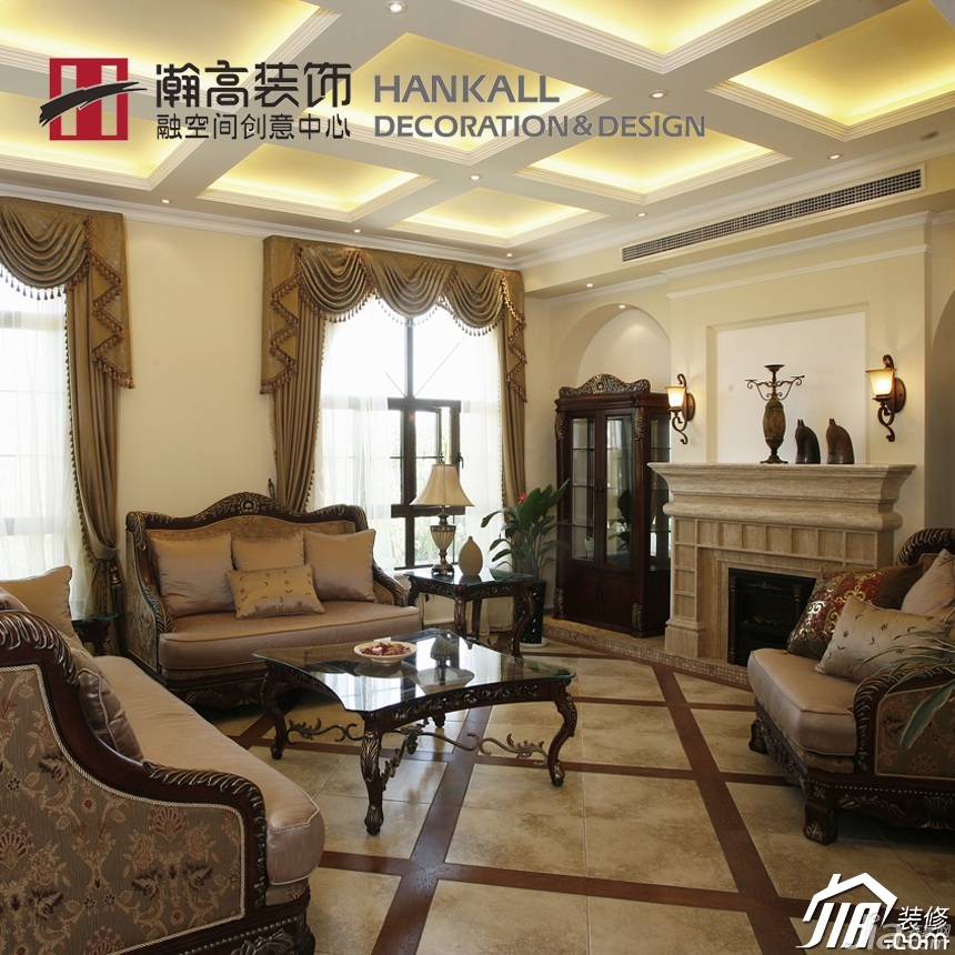 金色装修,别墅装修,豪华型装修,140平米以上装修,欧式风格,新古典风格,大气,客厅,沙发,茶几,灯具,瀚高&融设计