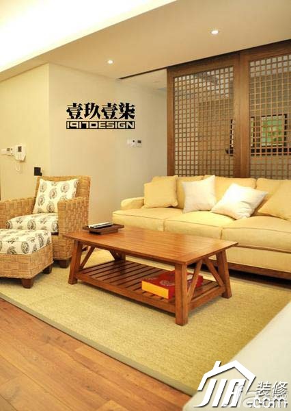 二居室装修,富裕型装修,简约风格,客厅,沙发,茶几,客厅隔断,一九一七设计