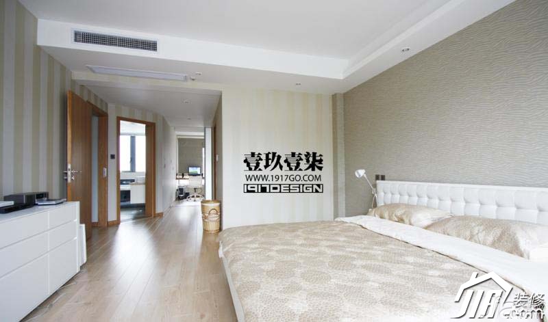 三居室装修,富裕型装修,简约风格,欧式风格,卧室,壁纸,床