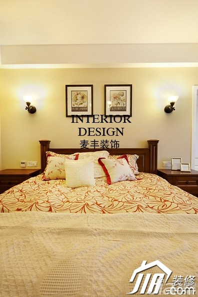 公寓装修,经济型装修,美式风格,卧室,床,灯具,装饰画