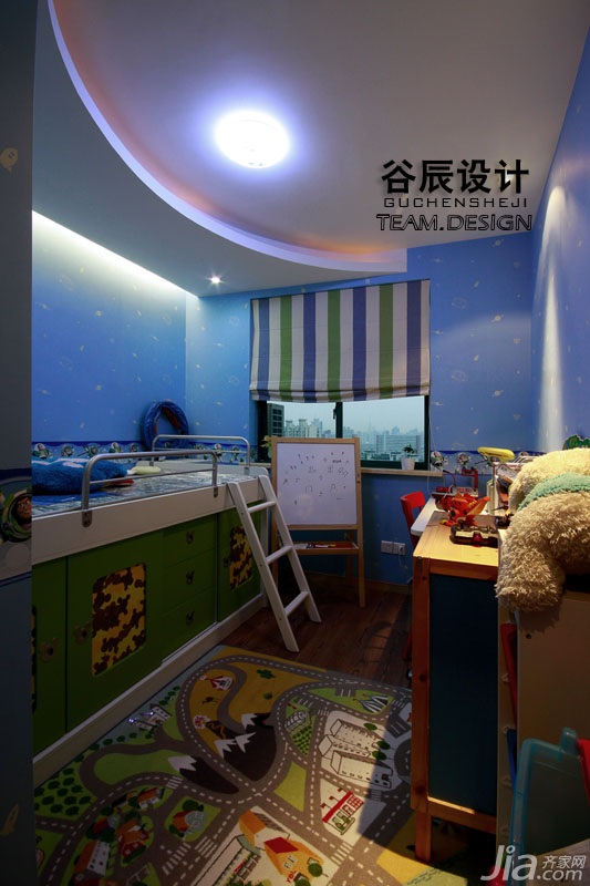 褐色装修,谷辰设计,大气,三居室装修,富裕型装修,欧式风格,儿童房,儿童床,书桌,可爱