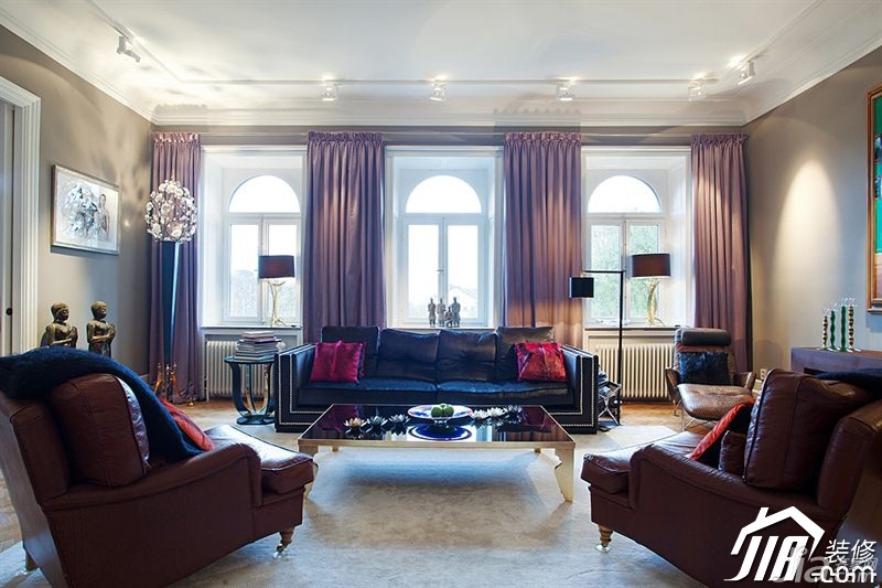 简欧风格,别墅装修,富裕型装修,欧式风格,客厅,沙发,窗帘,茶几,灯具