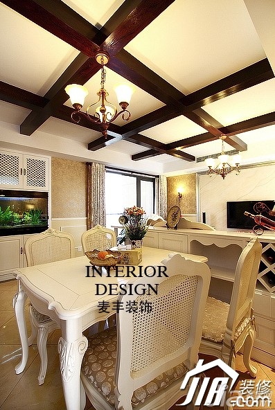 公寓装修,100平米装修,豪华型装修,美式风格,餐厅,灯具,吊顶,餐桌
