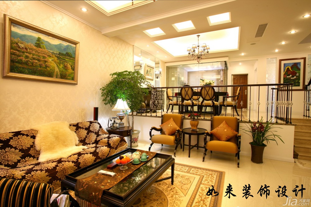 混搭风格,富裕型装修,复式装修,如来装饰,客厅,沙发,茶几,装饰画,奢华