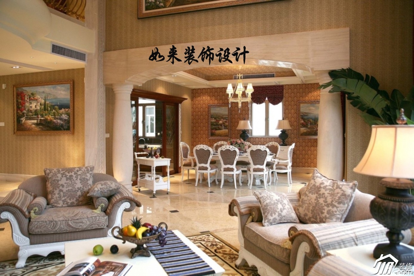 别墅装修,富裕型装修,美式风格,新古典风格,客厅,沙发,灯具