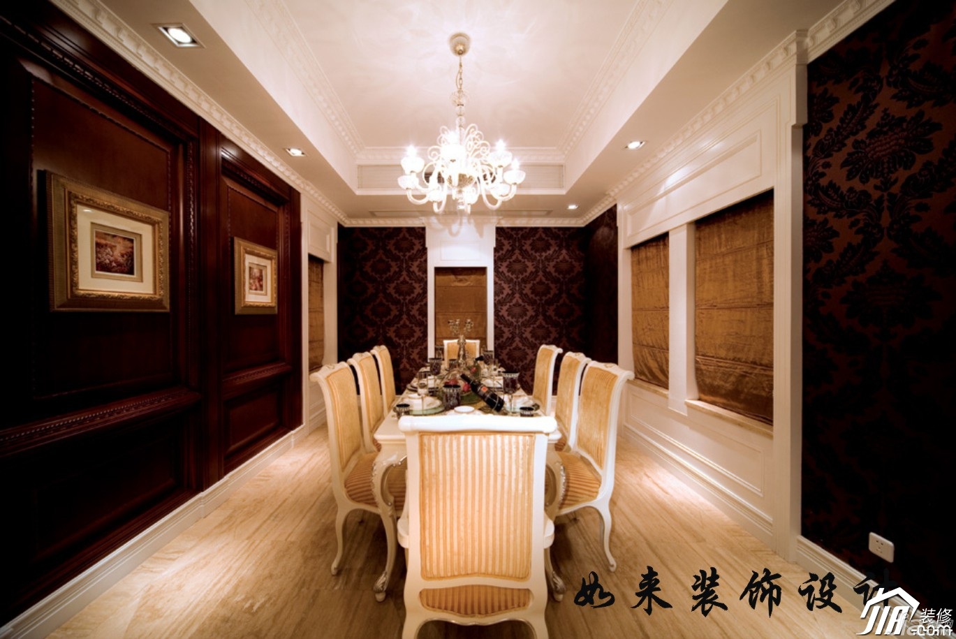 别墅装修,富裕型装修,欧式风格,如来装饰,餐厅,装饰画,餐桌,灯具