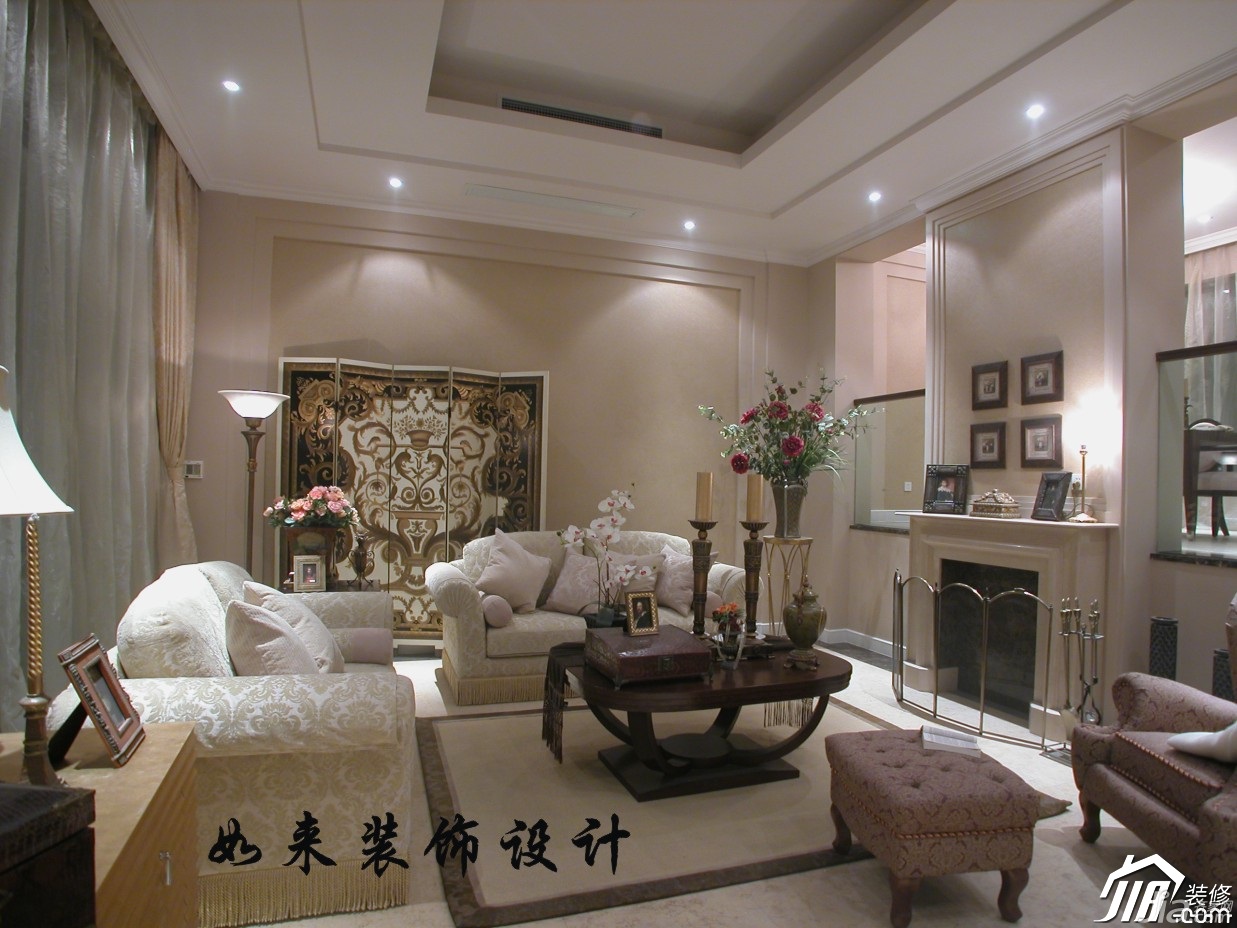 复式装修,富裕型装修,欧式风格,如来装饰,客厅,奢华,装饰画,沙发,茶几