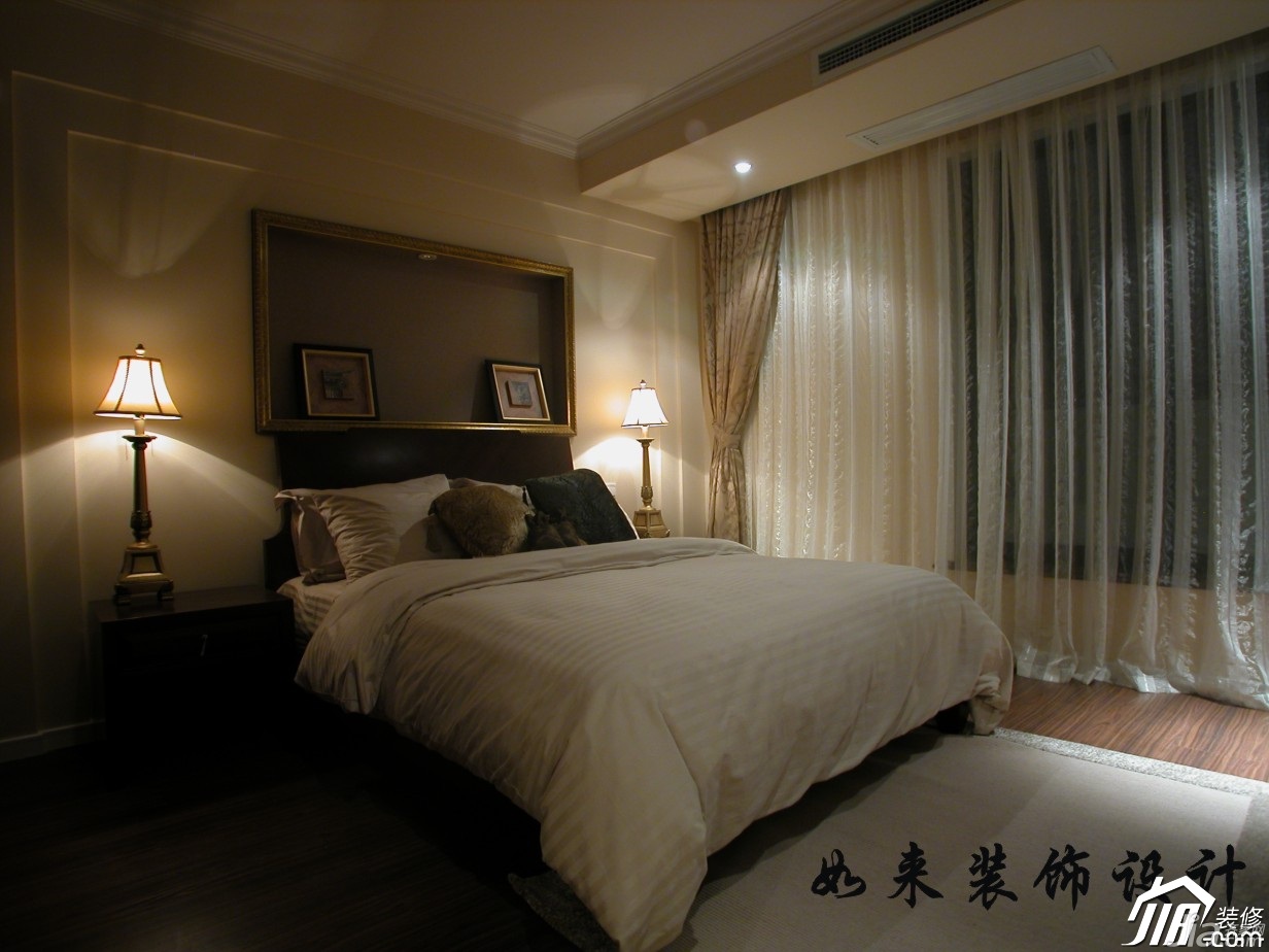 复式装修,富裕型装修,欧式风格,如来装饰,卧室,灯具,床,窗帘,卧室背景墙