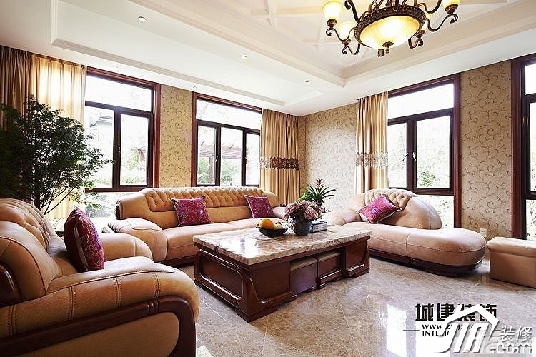 新古典风格,欧式风格,20万以上装修,别墅装修,客厅,奢华,沙发,茶几,灯具,城建装饰