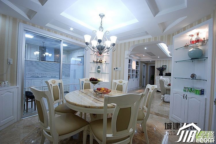 15-20万装修,欧式风格,三居室装修,餐厅,奢华,灯具,餐桌,城建装饰