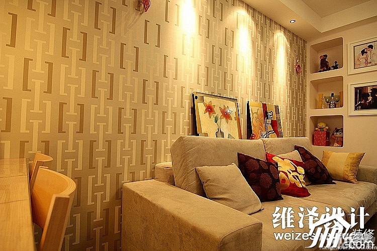 公寓装修,60平米装修,简约风格,富裕型装修,客厅,壁纸,沙发