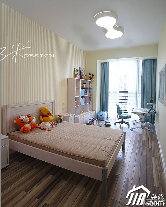 三米设计简约风格公寓经济型130平米卧室卧室背景墙壁纸效果图