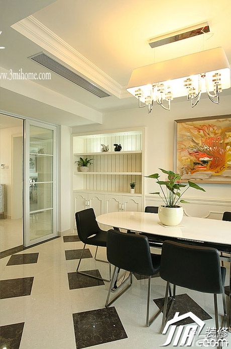 简欧风格,三米设计,20万以上装修,四房装修,餐厅,餐桌,灯具,橱柜,装饰画