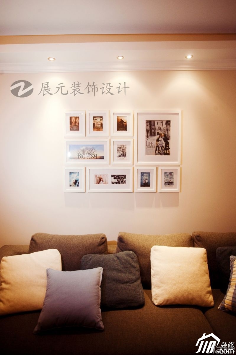 美式乡村风格,小户型装修,暖色调装修,富裕型装修,温馨,客厅,沙发背景墙,展元装饰设计