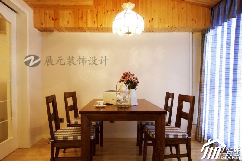 美式乡村风格,小户型装修,暖色调装修,富裕型装修,温馨,餐厅,餐桌,灯具,展元装饰设计