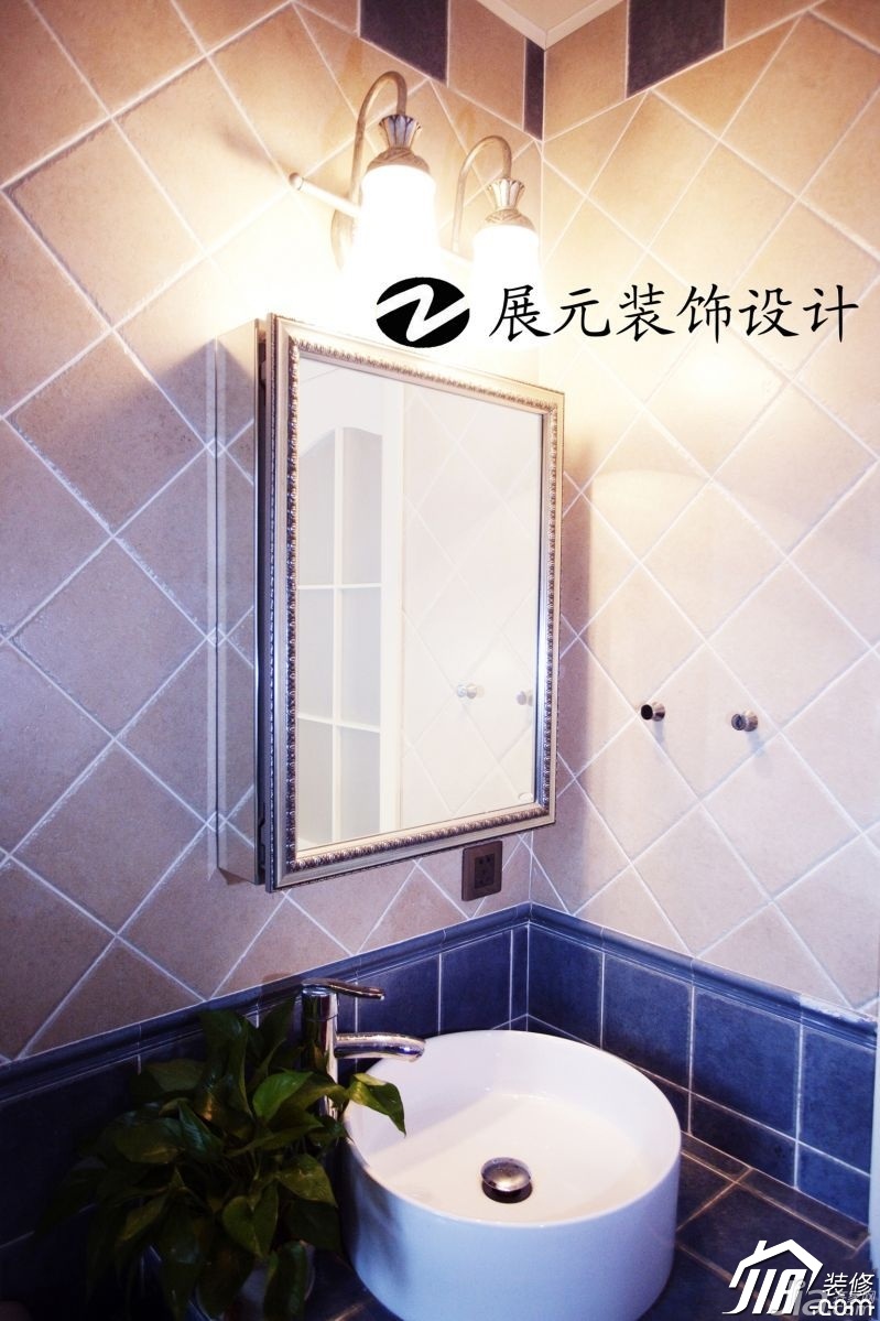 美式乡村风格,小户型装修,暖色调装修,富裕型装修,温馨,卫生间,洗手台,展元装饰设计