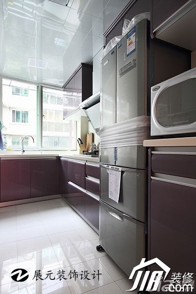 富裕型装修,简约风格,温馨,彩色装修,90平米装修,厨房,橱柜,展元装饰