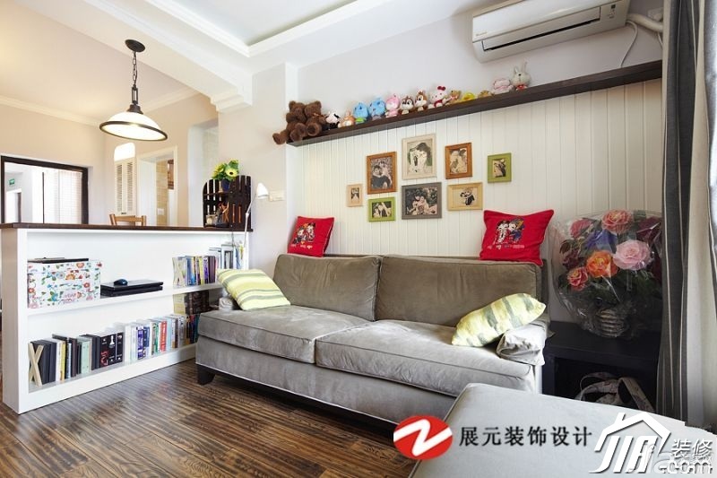 富裕型装修,温馨,公寓装修,暖色调装修,美式风格,客厅,沙发背景墙,书架,沙发,时尚,展元装饰设计