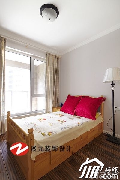 富裕型装修,温馨,公寓装修,暖色调装修,美式风格,卧室,温馨,床,灯具,展元装饰设计