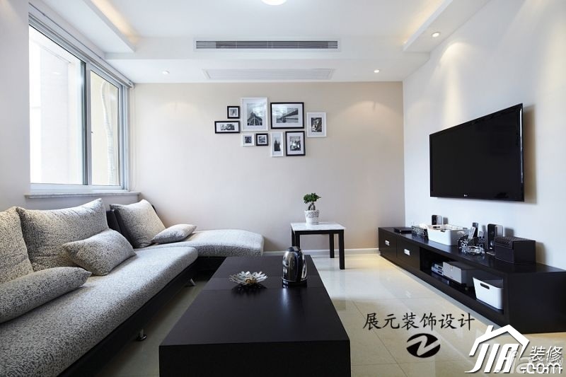 富裕型装修,公寓装修,二居室装修,白色装修,简约风格,客厅,简洁,照片背景墙,沙发,茶几,展元装饰设计