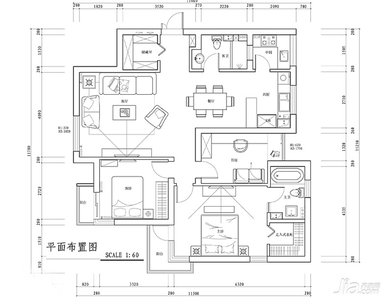 三居室装修,富裕型装修,美式乡村风格