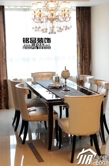 新古典风格,豪华型装修,别墅装修,餐厅,餐桌,窗帘