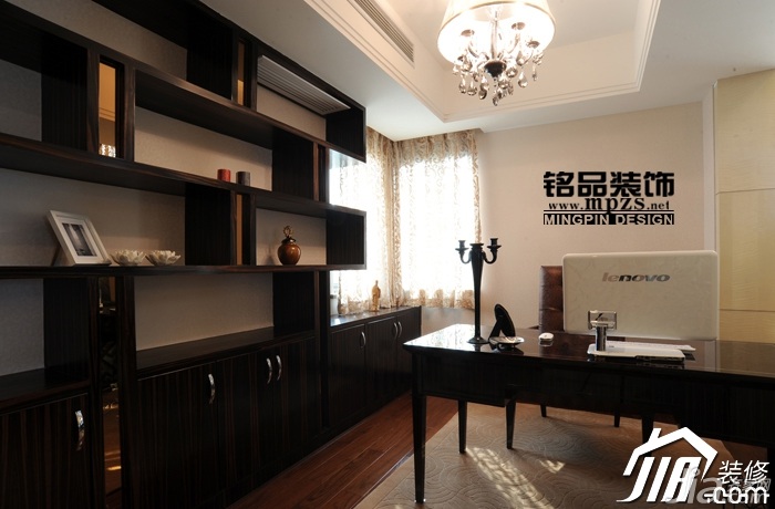 新古典风格,豪华型装修,别墅装修,书房,书桌,书架