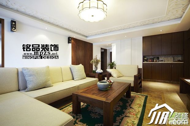 中式风格,5-10万装修,三居室装修,客厅,茶几,沙发