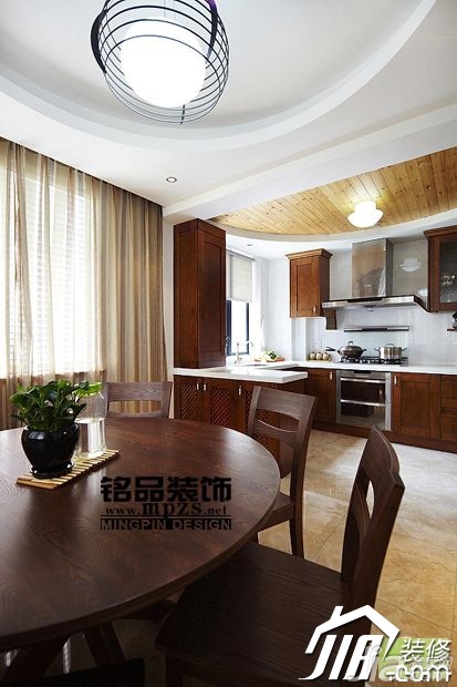 中式风格,5-10万装修,三居室装修,餐厅,窗帘,厨房,橱柜