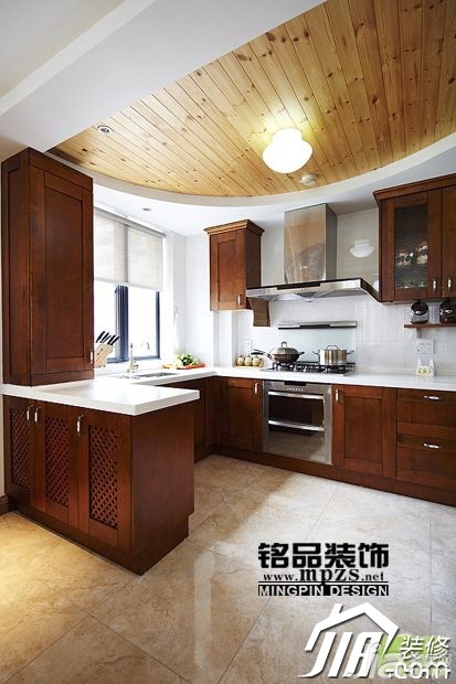 中式风格,5-10万装修,三居室装修,吊顶,厨房,橱柜