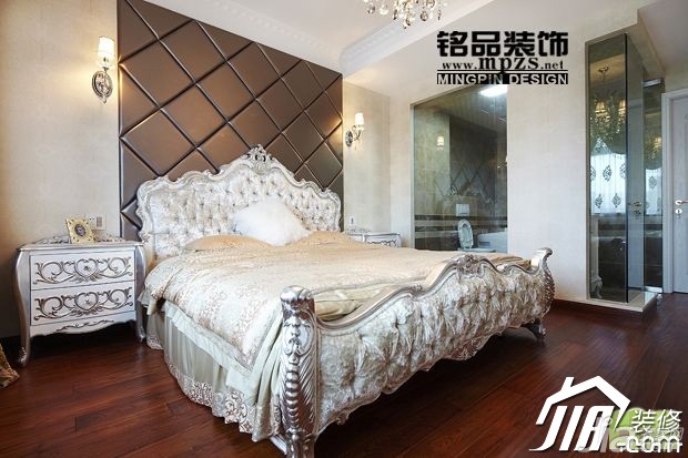 三居室装修,5-10万装修,新古典风格,卧室,床头软包,床头柜,床