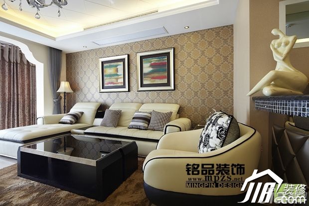 婚房装修,三居室装修,富裕型装修,简约风格,欧式风格,壁纸,沙发,茶几,装饰画,客厅