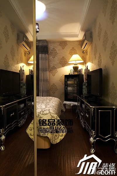 三居室装修,豪华型装修,简约风格,欧式风格,窗帘,卧室,壁纸,灯具,电视柜