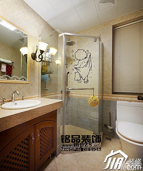 90平米装修,三居室装修,20万以上装修,美式乡村风格,卫生间,洗手台,灯具