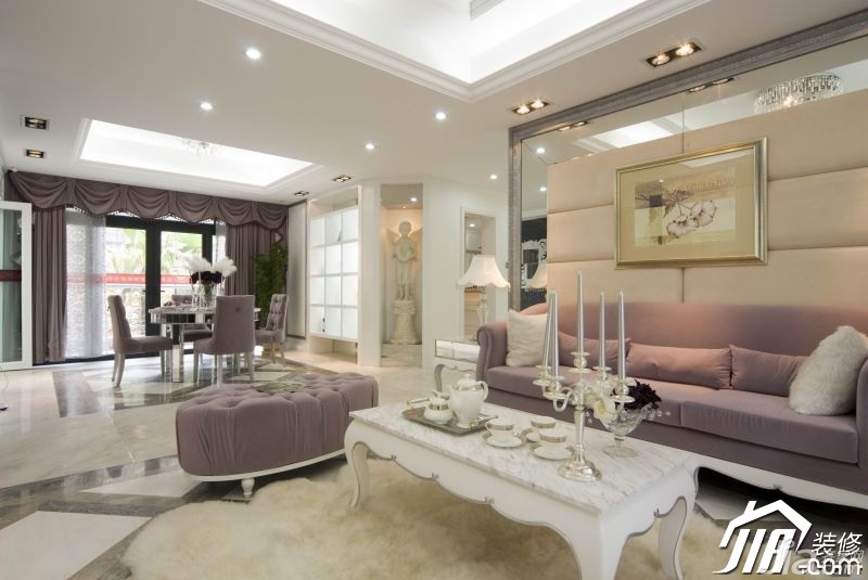 浪漫,白色装修,豪华型装修,140平米以上装修,别墅装修,欧式风格,客厅,紫色,浪漫,沙发背景墙,沙发,茶几