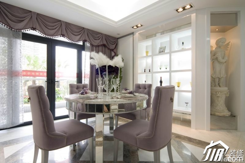 浪漫,白色装修,豪华型装修,140平米以上装修,别墅装修,欧式风格,餐厅,紫色,时尚,餐桌