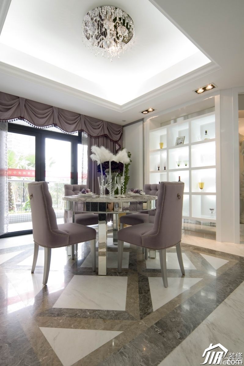 浪漫,白色装修,豪华型装修,140平米以上装修,别墅装修,欧式风格,餐厅,紫色,浪漫,餐桌