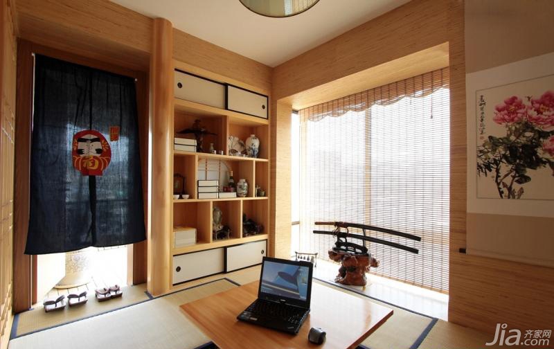 三居室装修,富裕型装修,简约风格,书房,简洁,灯具,书桌,书架,榻榻米,装饰画