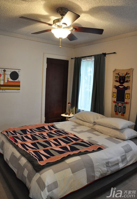 二居室装修,富裕型装修,简约风格,海外家居,卧室,简洁,床,灯具,窗帘,卧室背景墙