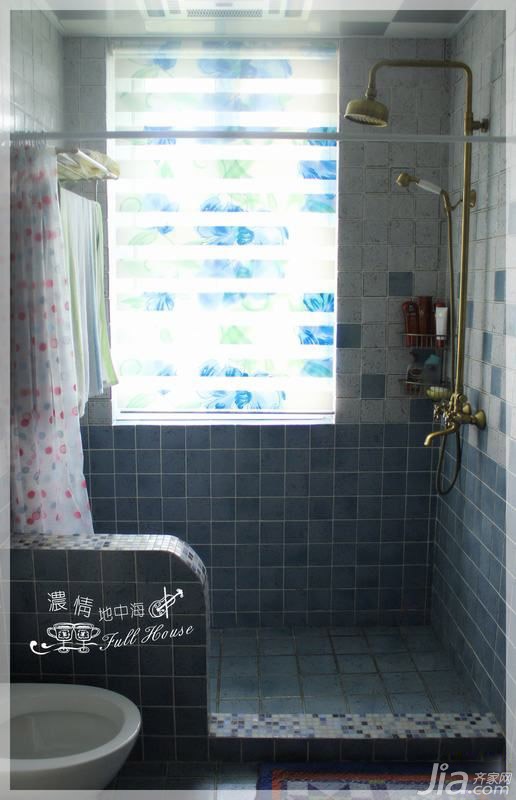 婚房装修,三居室装修,110平米装修,15-20万装修,混搭风格,主卫,窗帘,蓝色