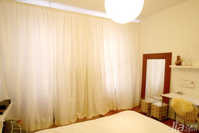二居室装修,富裕型装修,简约风格,海外家居,卧室,简洁,床,窗帘,灯具,吊顶