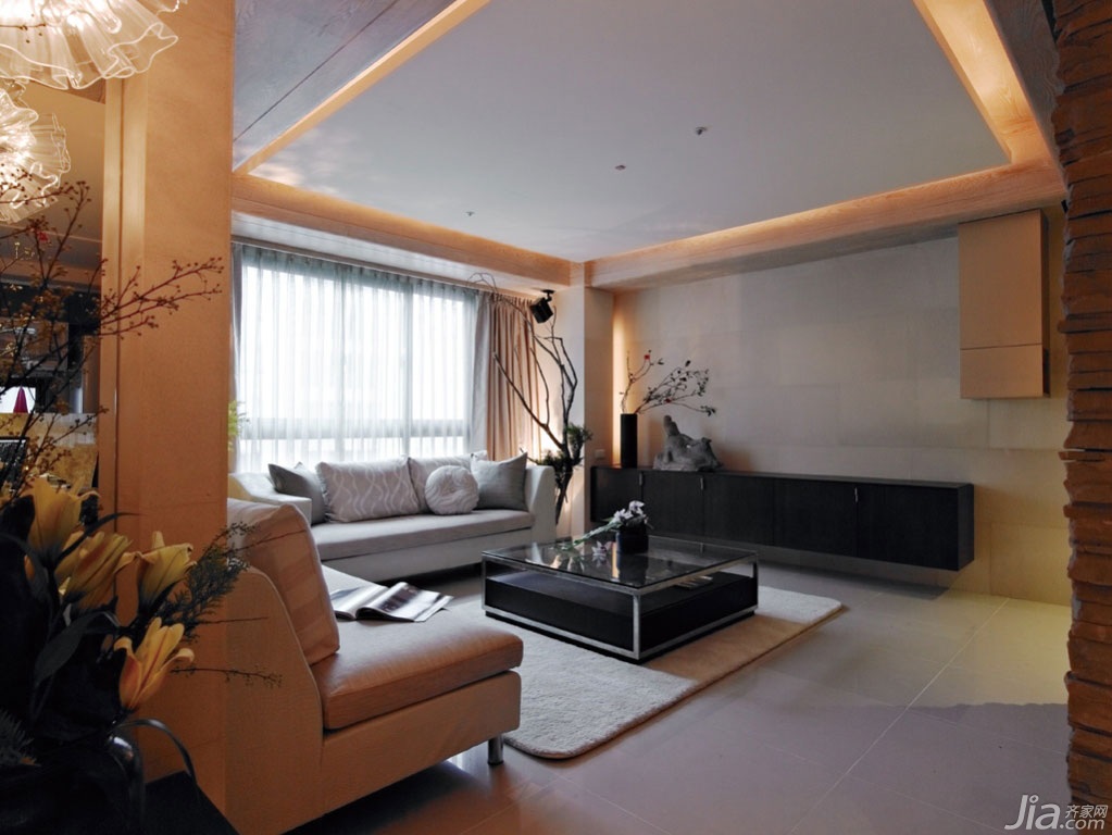 简约风格,富裕型装修,公寓装修,二居室装修,台湾家居,客厅,沙发,茶几,吊顶,窗帘