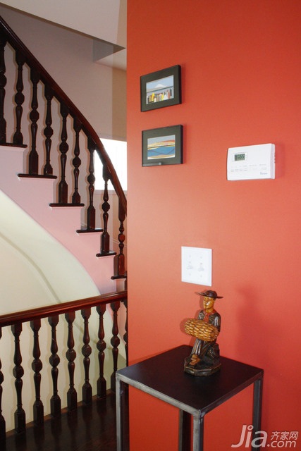 复式装修,120平米装修,经济型装修,欧式风格,海外家居,楼梯,橙色