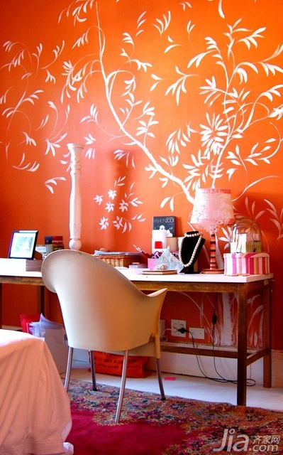 色彩,90平米装修,经济型装修,混搭风格,海外家居,橙色,书桌,壁纸
