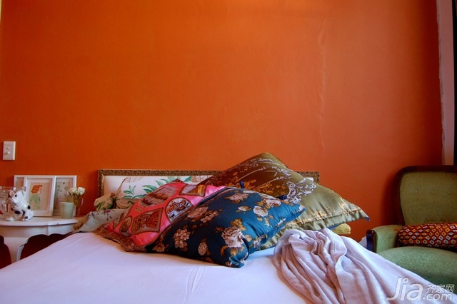 色彩,90平米装修,经济型装修,混搭风格,海外家居,卧室,床,橙色
