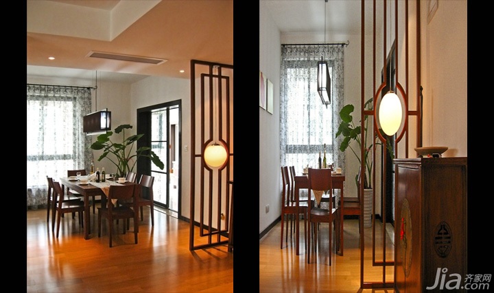 三居室装修,140平米以上装修,富裕型装修,中式风格,餐厅,隔断
