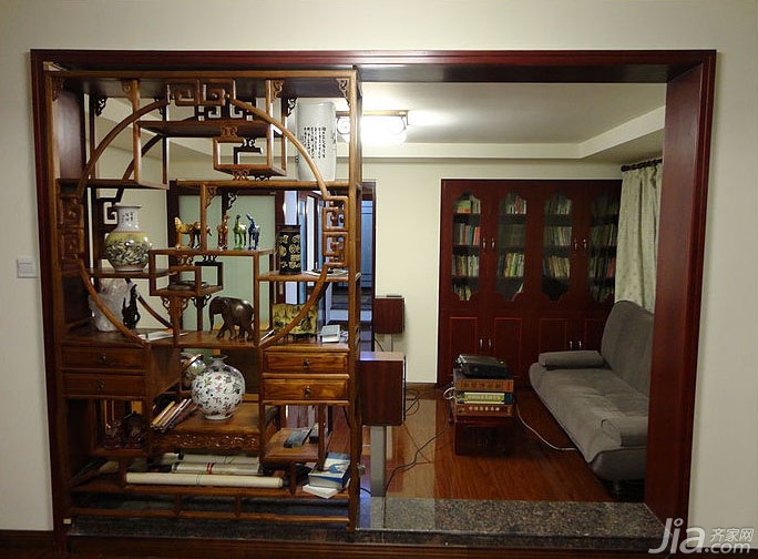 复式装修,140平米以上装修,富裕型装修,中式风格,展示架