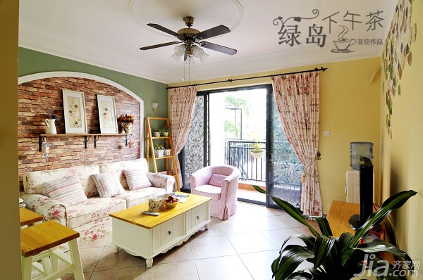 公寓装修,田园风格,80平米装修,经济型装修,非空,客厅,沙发,茶几,沙发背景墙