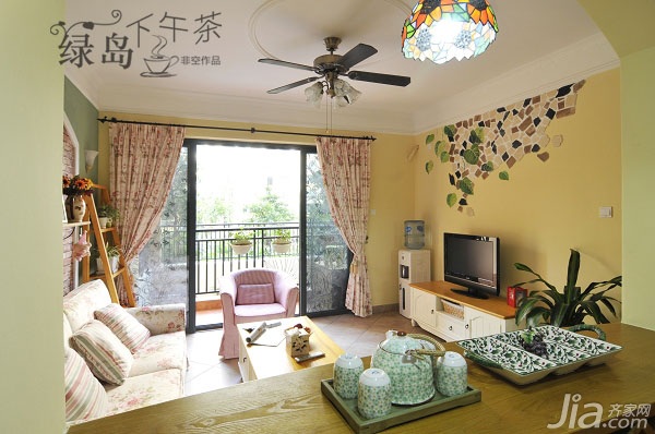 公寓装修,田园风格,80平米装修,经济型装修,非空,客厅,沙发,茶几,电视柜